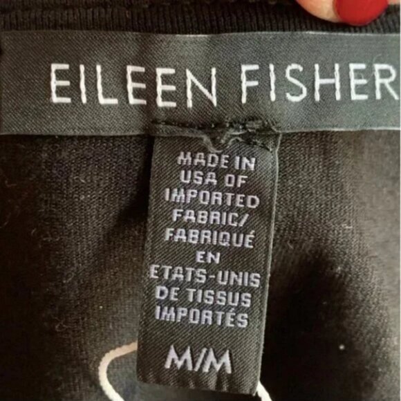 Eileen Fisher Dress Kaftan Tunic Black Viscose High Side Slits Size Medium NWT - Picture 8 of 10